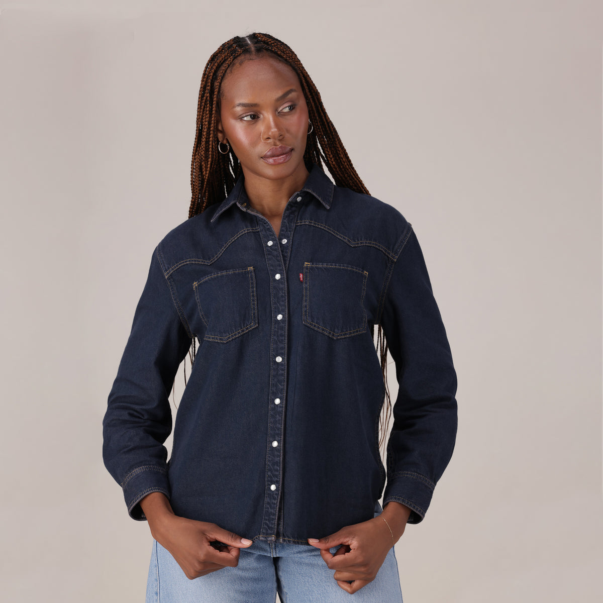 LEVI'S® WOMEN'S TEODORA WESTERN SHIRT - DARK INDIGO - WORN IN