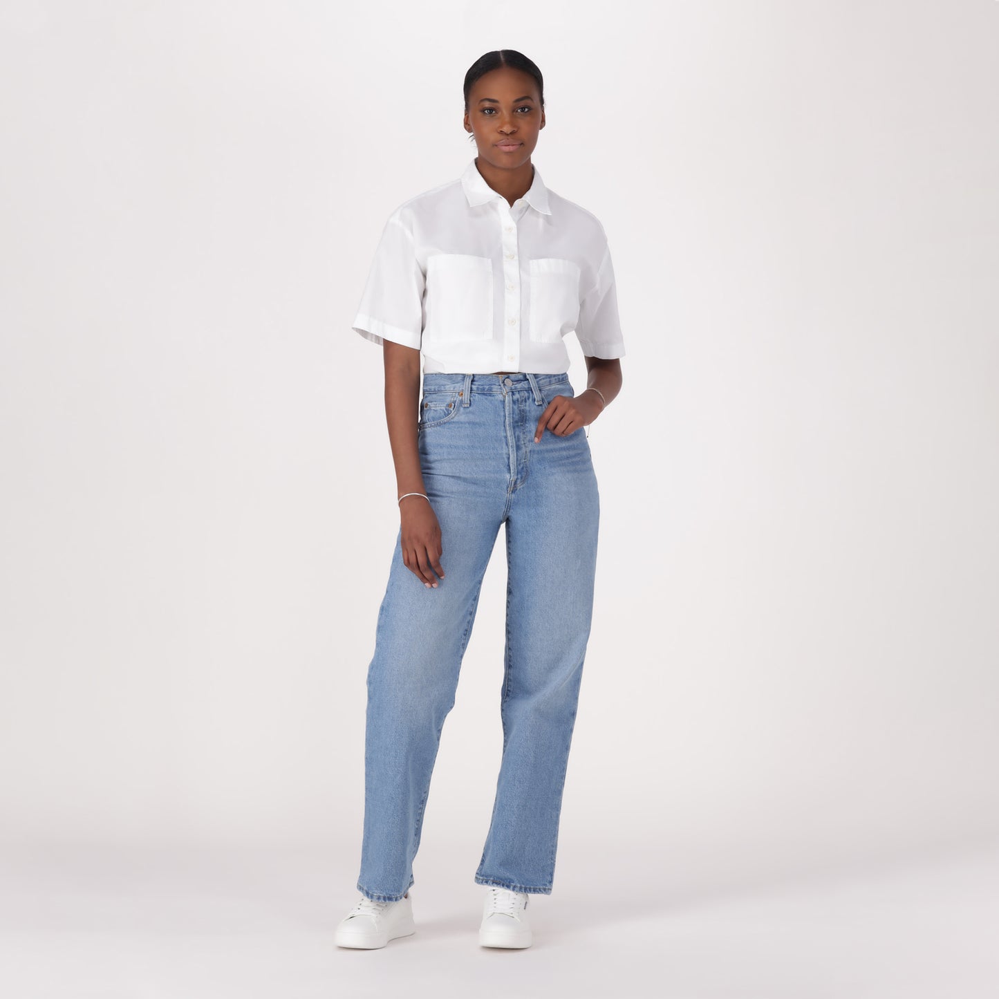 LEVI'S® WOMEN'S RIBCAGE STRAIGHT ANKLE JEANS - MED INDIGO - WORN IN