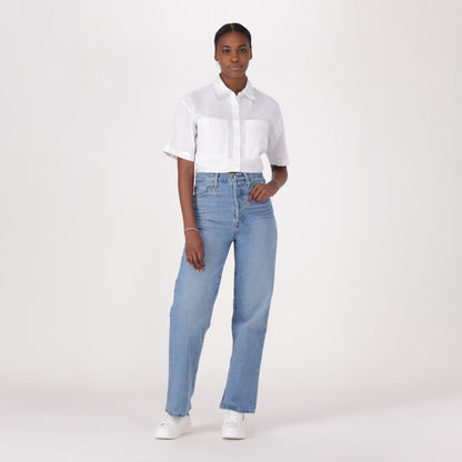 LEVI'S® WOMEN'S RIBCAGE STRAIGHT ANKLE JEANS - MED INDIGO - WORN IN