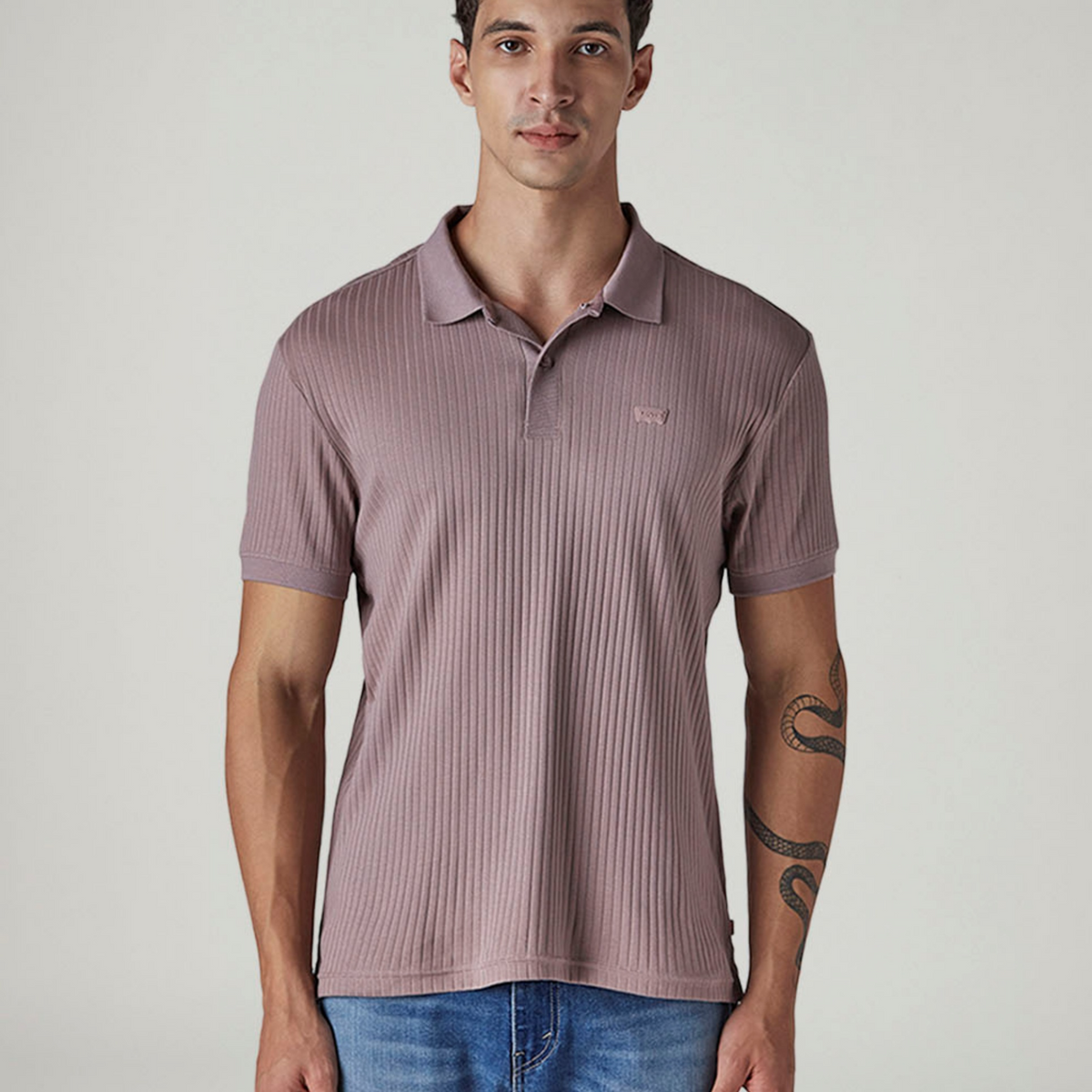 LEVI'S® MEN'S TEXTURED MAUVE RIBBED POLO T-SHIRT - PURPLE