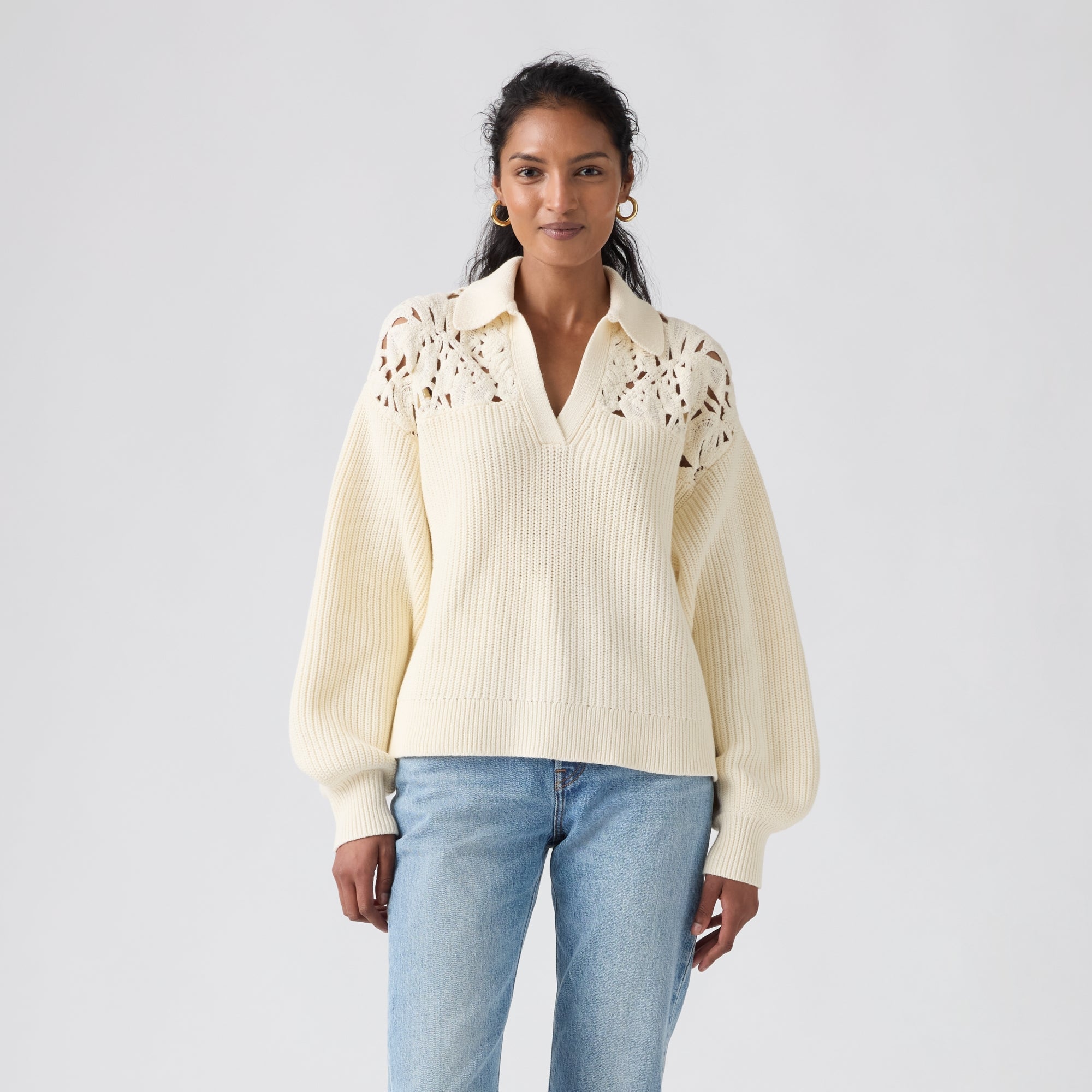LEVI'S® WOMEN'S BIANCA CROCHET POLO SWEATER - NEUTRAL