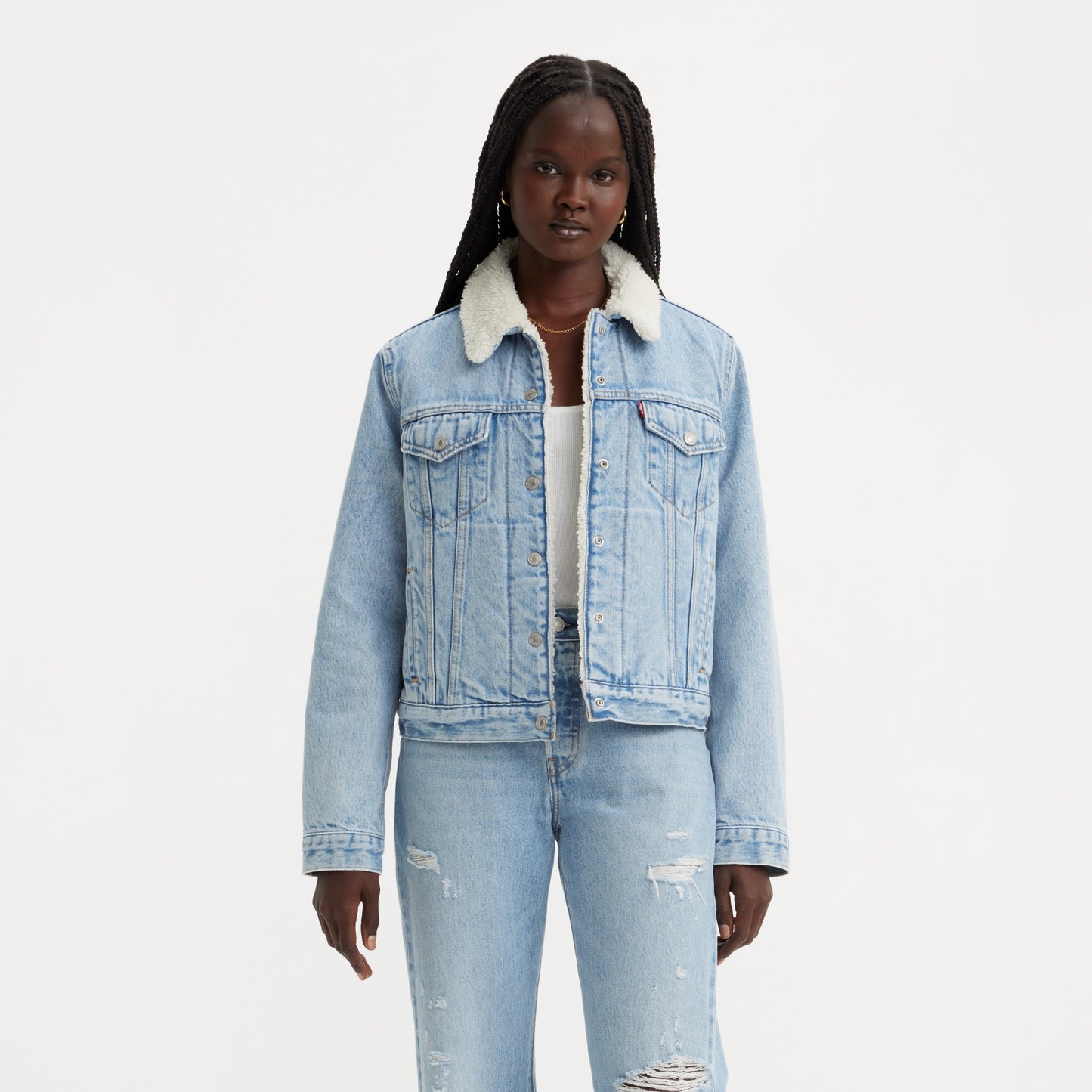 LEVI’S® WOMEN'S ORIGINAL SHERPA TRUCKER JACKET - MED INDIGO - WORN IN