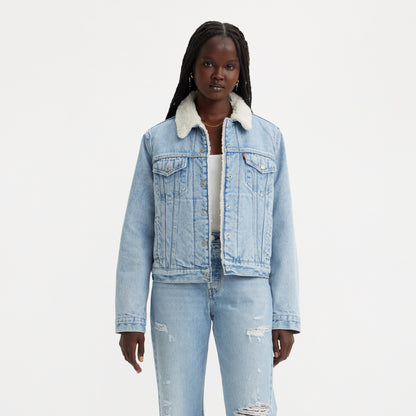 LEVI’S® WOMEN'S ORIGINAL SHERPA TRUCKER JACKET - MED INDIGO - WORN IN