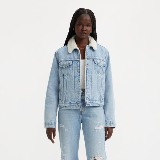 LEVI’S® WOMEN'S ORIGINAL SHERPA TRUCKER JACKET - MED INDIGO - WORN IN