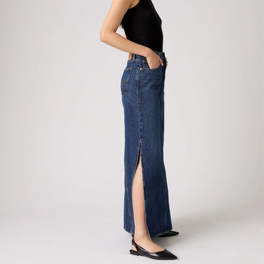 LEVI'S® WOMEN'S LONG ICON SKIRT - MED INDIGO - WORN IN