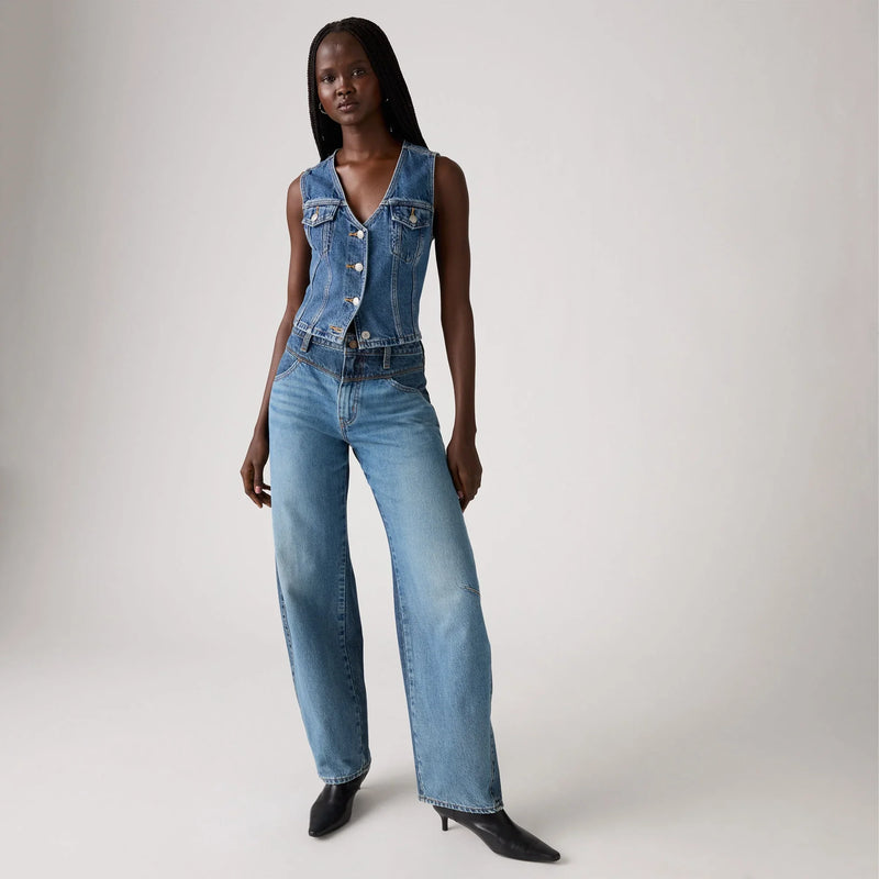 LEVI'S® WOMEN'S BARREL SADDLE BACK JEANS - MED INDIGO - WORN IN