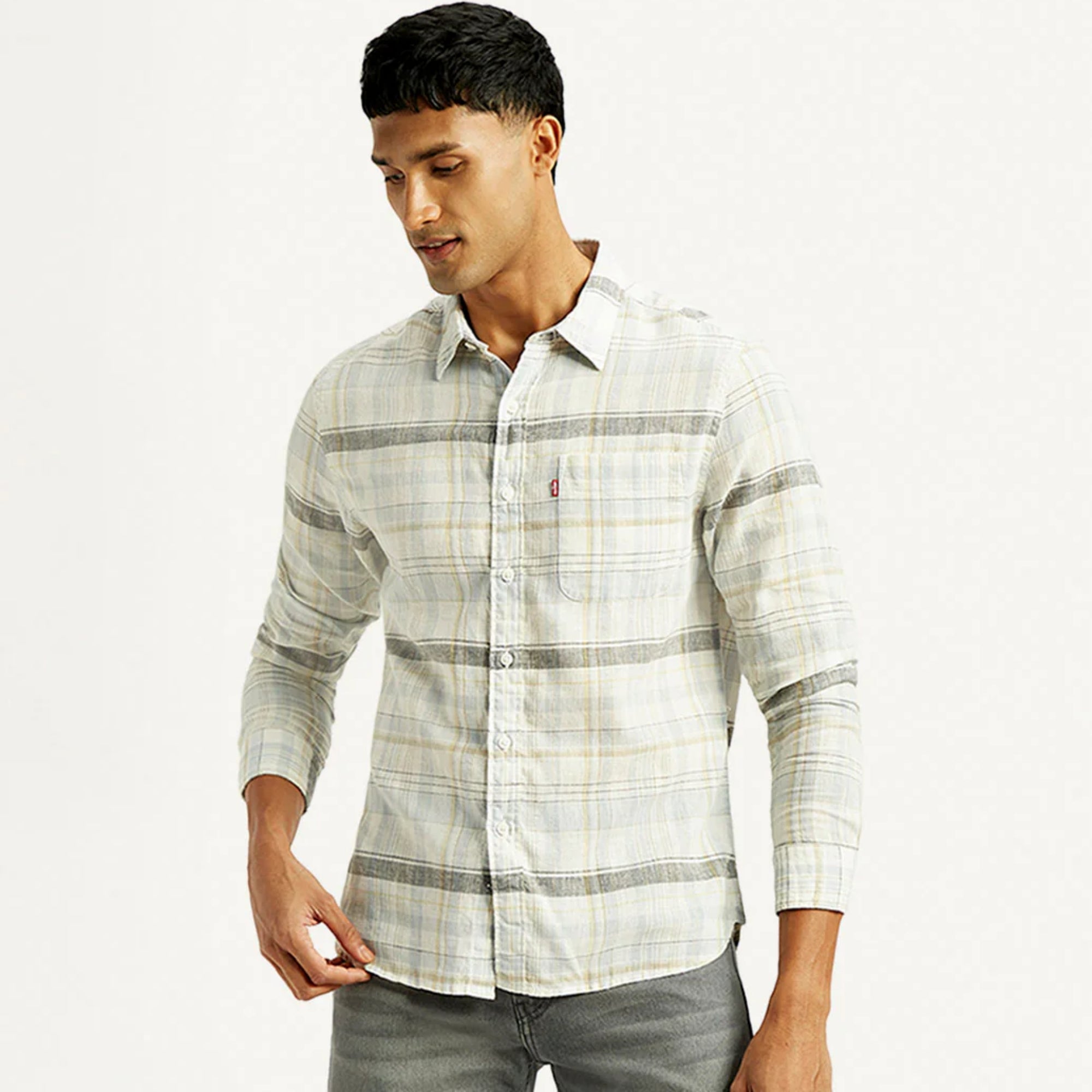 LEVI'S® MEN'S LINEN BLEND PLAID SLIM FIT  SHIRT - MULTI COLOUR