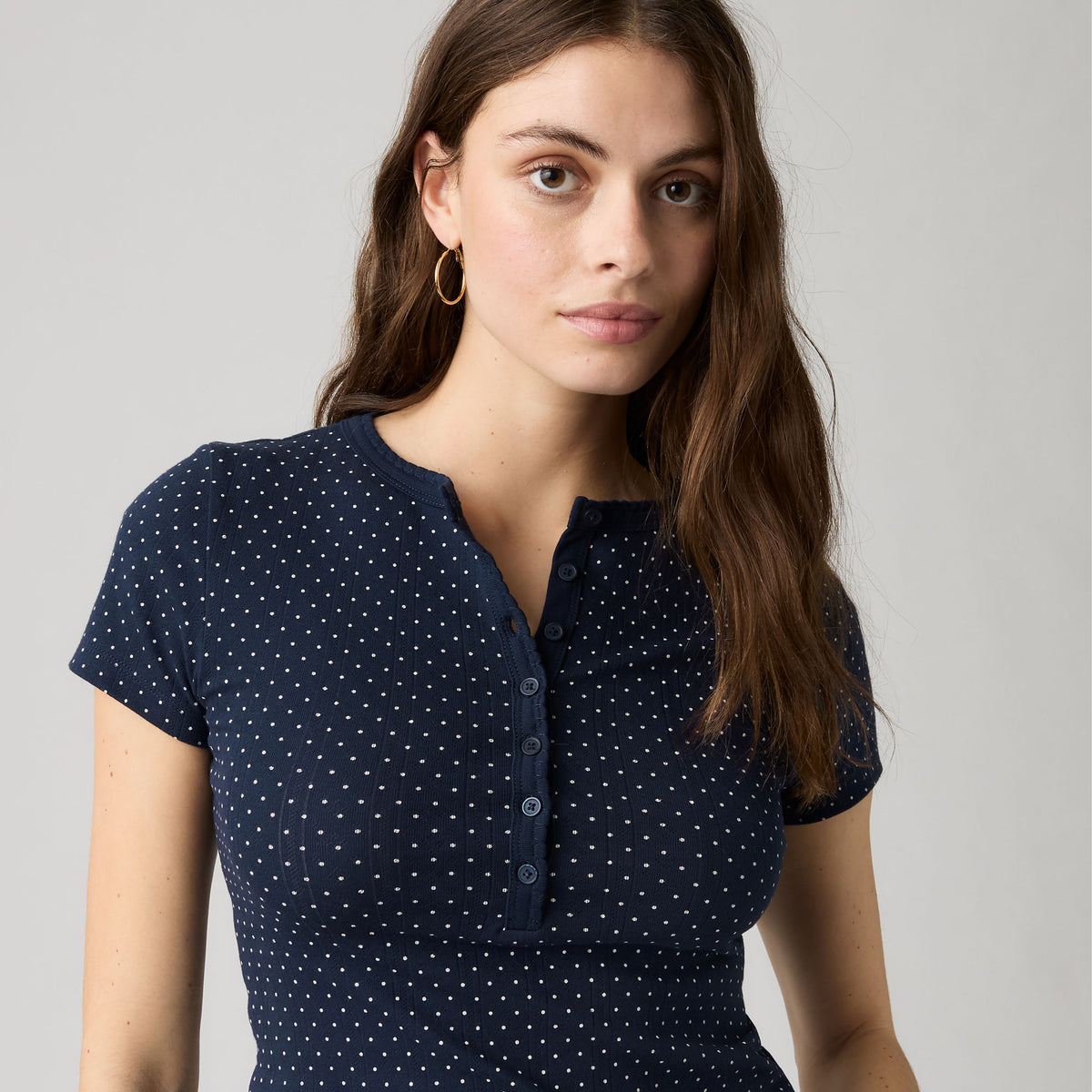 LEVI'S® WOMEN'S DRY GOODS POINTELLE SHORT-SLEEVE HENLEY - BLUE