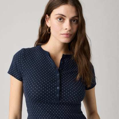 LEVI'S® WOMEN'S DRY GOODS POINTELLE SHORT-SLEEVE HENLEY - BLUE