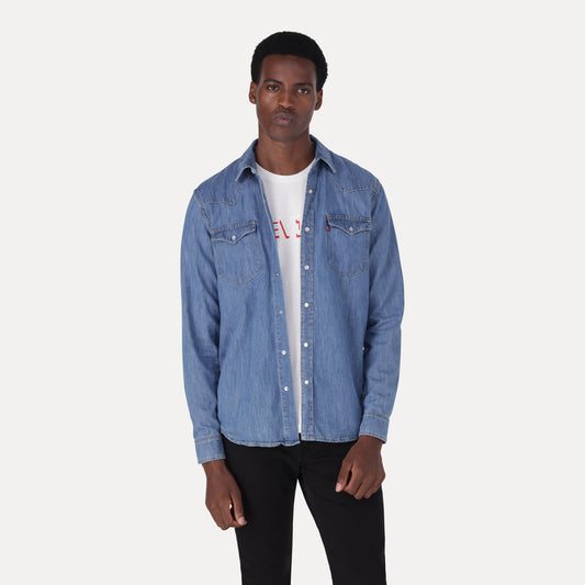 LEVI'S® MEN'S CLASSIC STANDARD FIT WESTERN SHIRT - MED INDIGO - FLAT FINISH