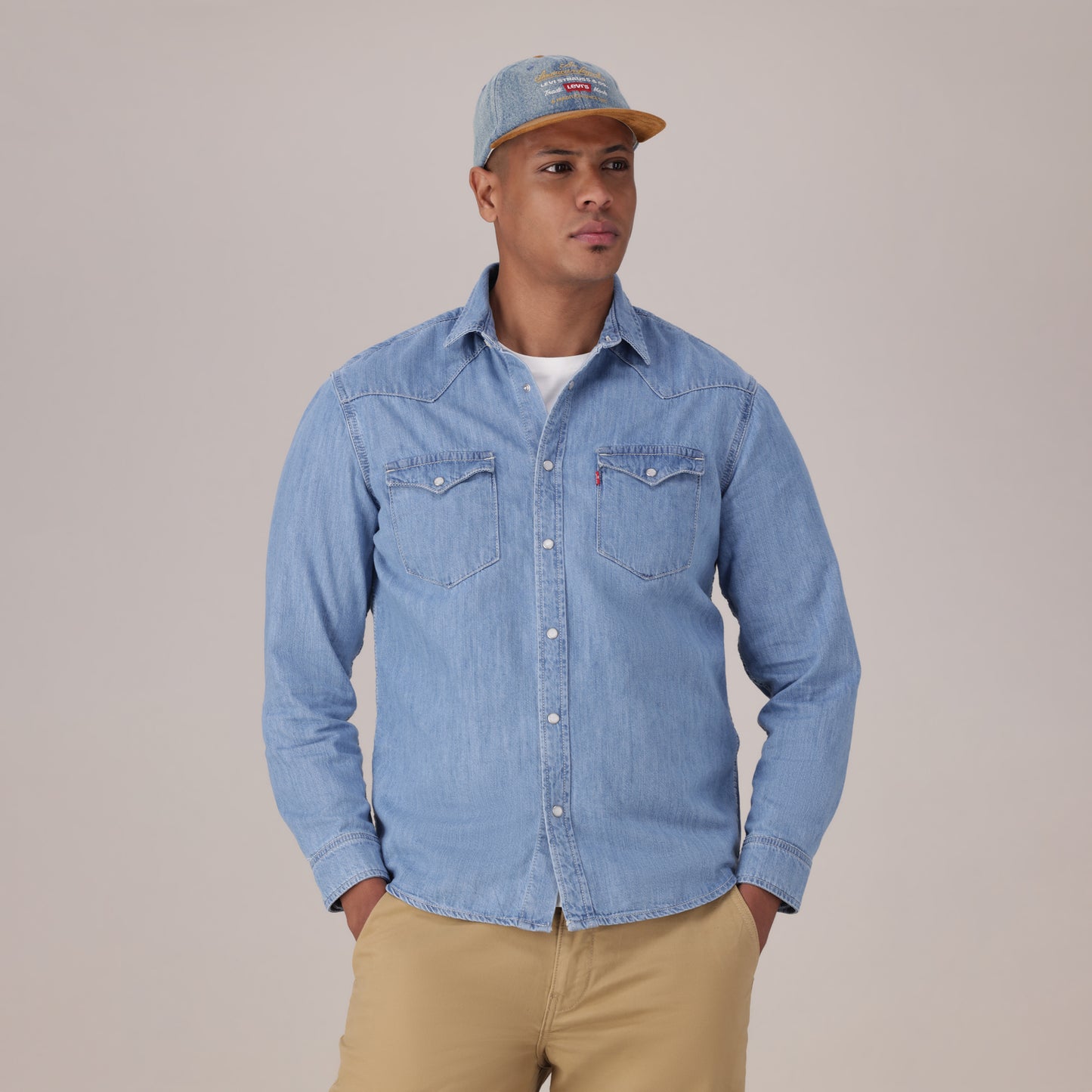 LEVI'S® MEN'S CLASSIC STANDARD FIT WESTERN SHIRT - MED INDIGO - FLAT FINISH