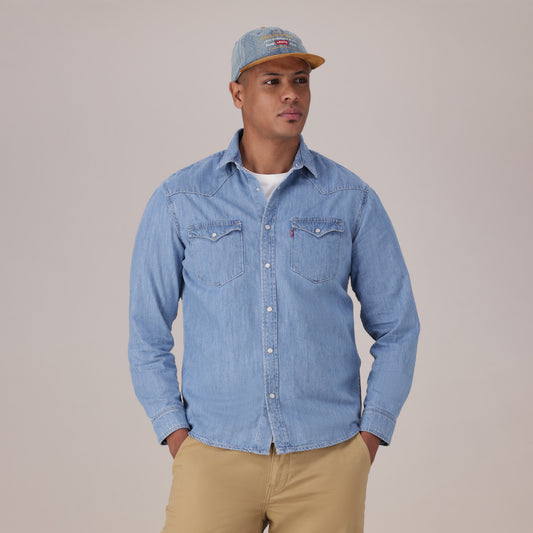 LEVI'S® MEN'S CLASSIC STANDARD FIT WESTERN SHIRT - MED INDIGO - FLAT FINISH
