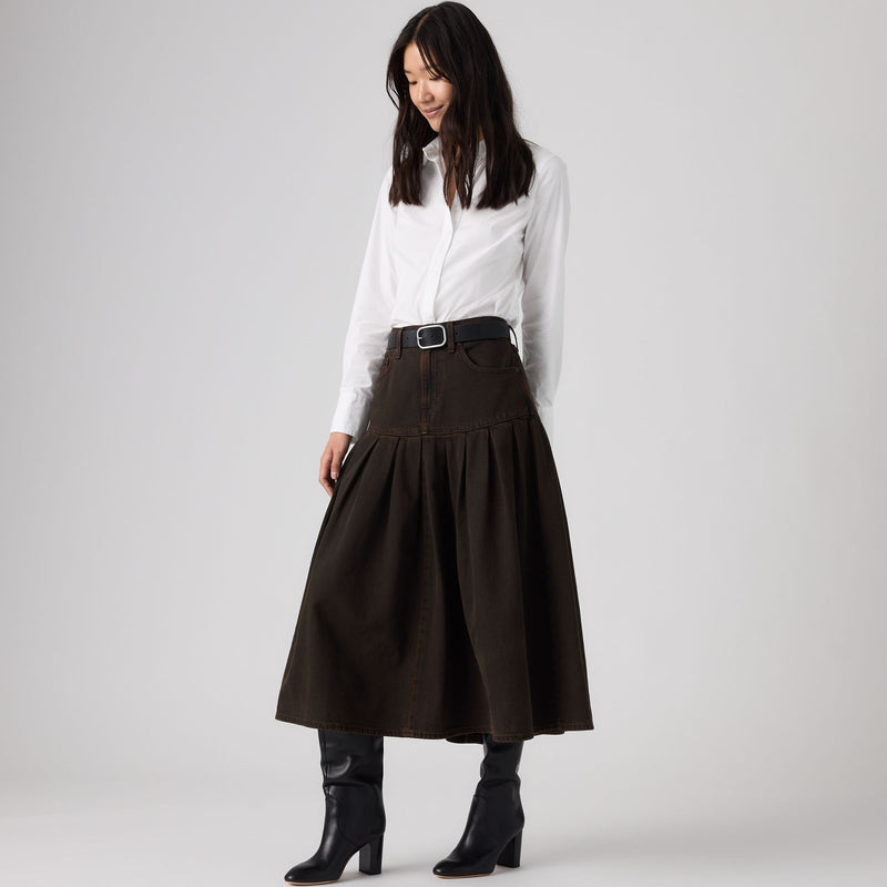 LEVI'S® WOMEN'S YOKED PLEATED SKIRT - BROWN