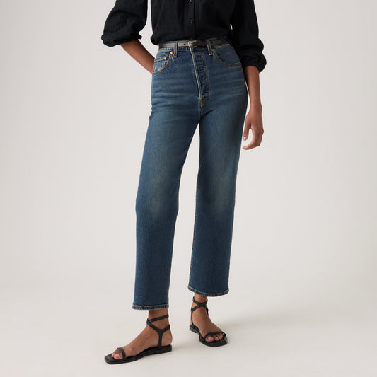 LEVI'S® WOMEN'S RIBCAGE STRAIGHT ANKLE JEANS - MED INDIGO - WORN IN