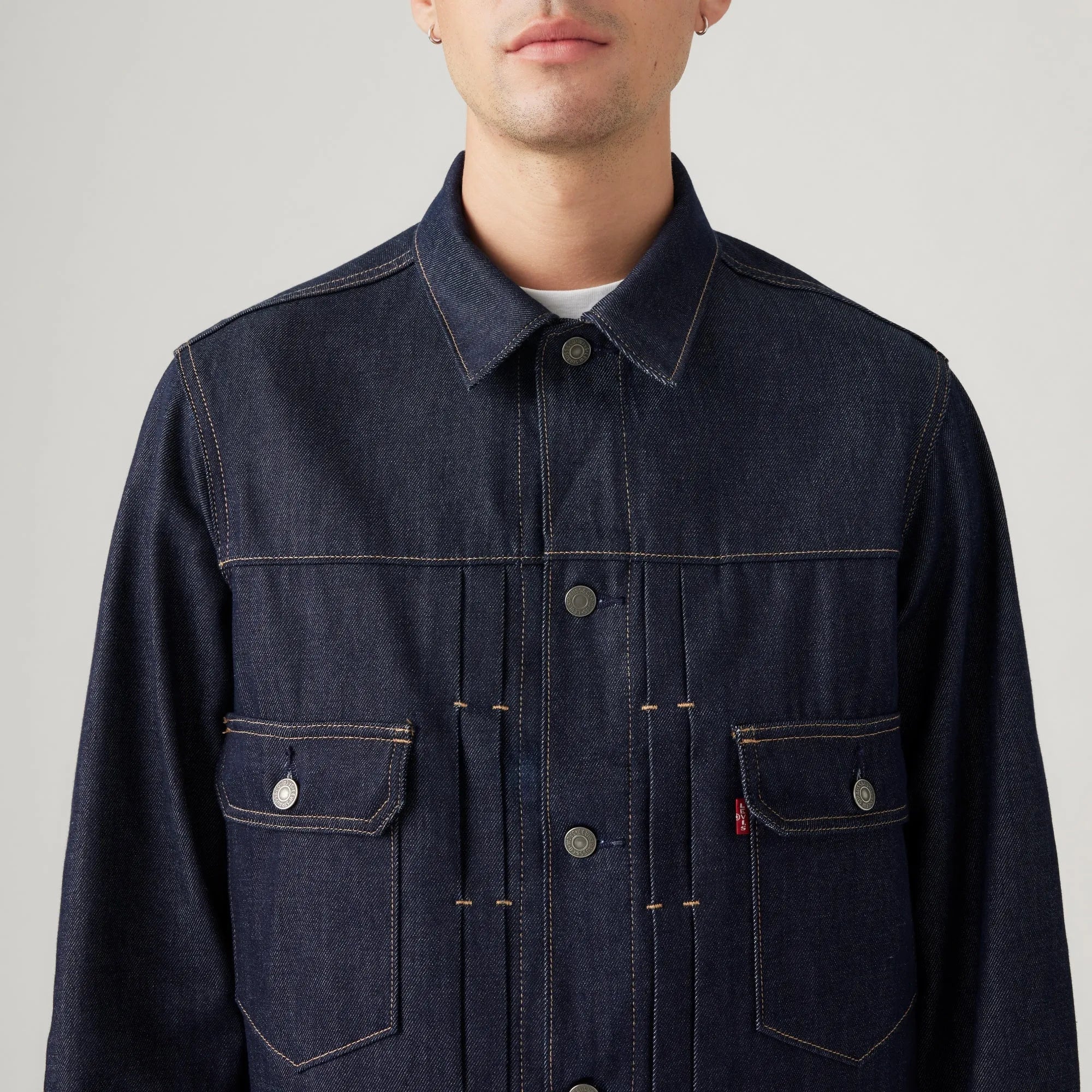 LEVI'S® WELLTHREAD® MEN'S TYPE II TRUCKER JACKET - DARK INDIGO - FLAT