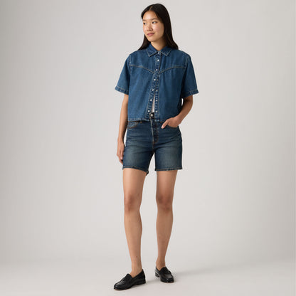 LEVI'S® WOMEN'S 501® MID-THIGH SHORTS - DARK INDIGO - WORN IN