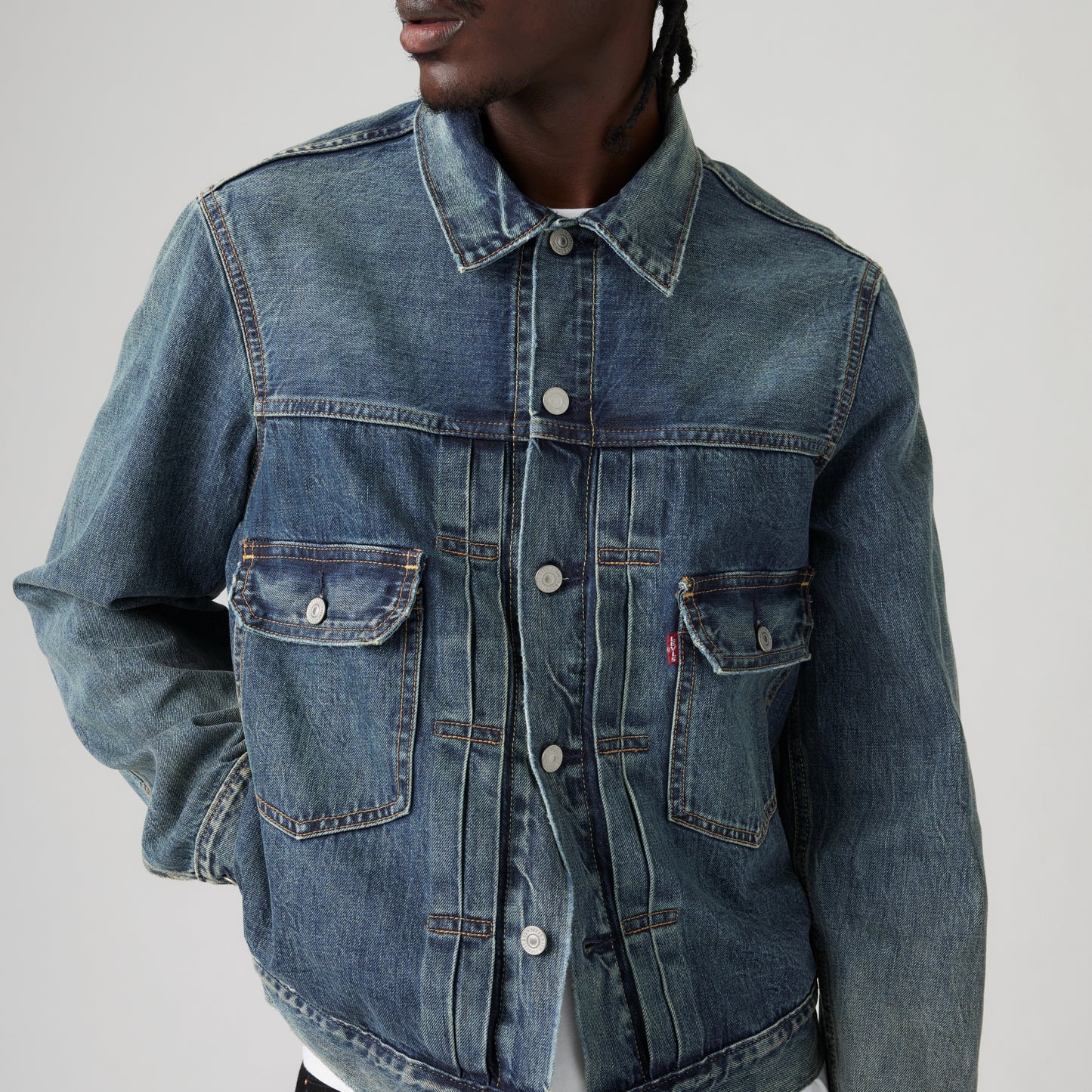 LEVI'S® MEN'S TYPE II TRUCKER JACKET - MED INDIGO - WORN IN