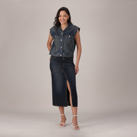 LEVI'S® WOMEN'S DECONSTRUCTED SLIT MIDI SKIRT - DARK INDIGO - WORN IN