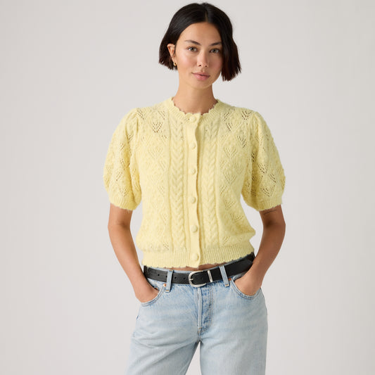 LEVI'S® WOMEN'S PAULINE POINTELLE SHORT-SLEEVE CARDIGAN - YELLOW