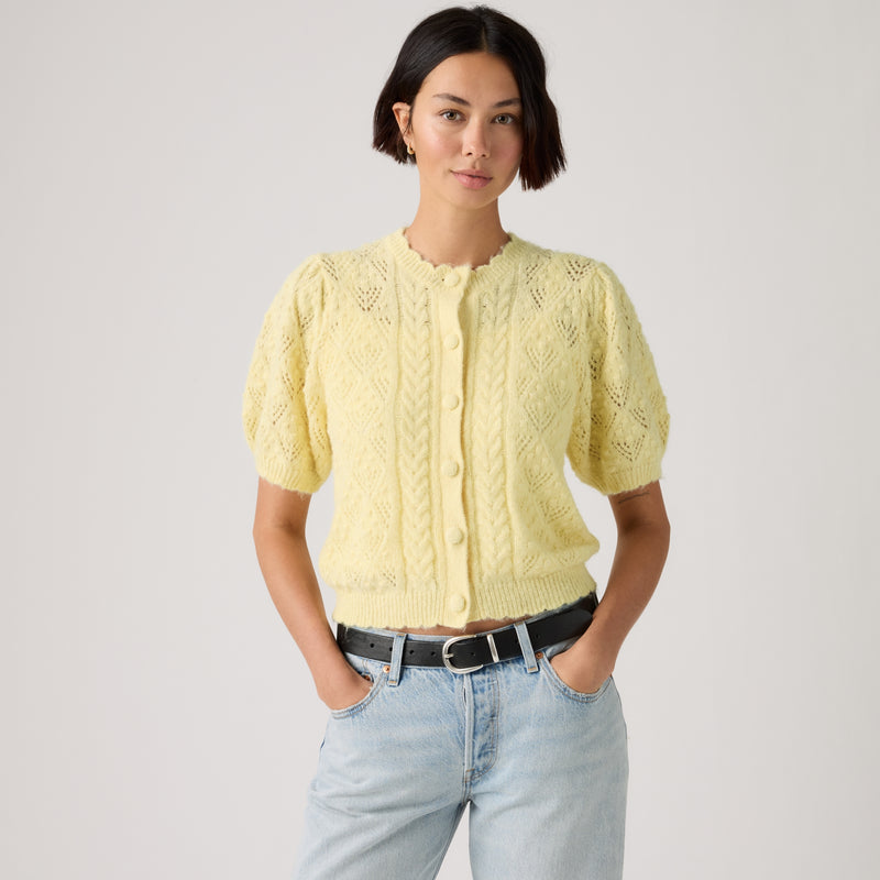 LEVI'S® WOMEN'S PAULINE POINTELLE SHORT-SLEEVE CARDIGAN - YELLOW