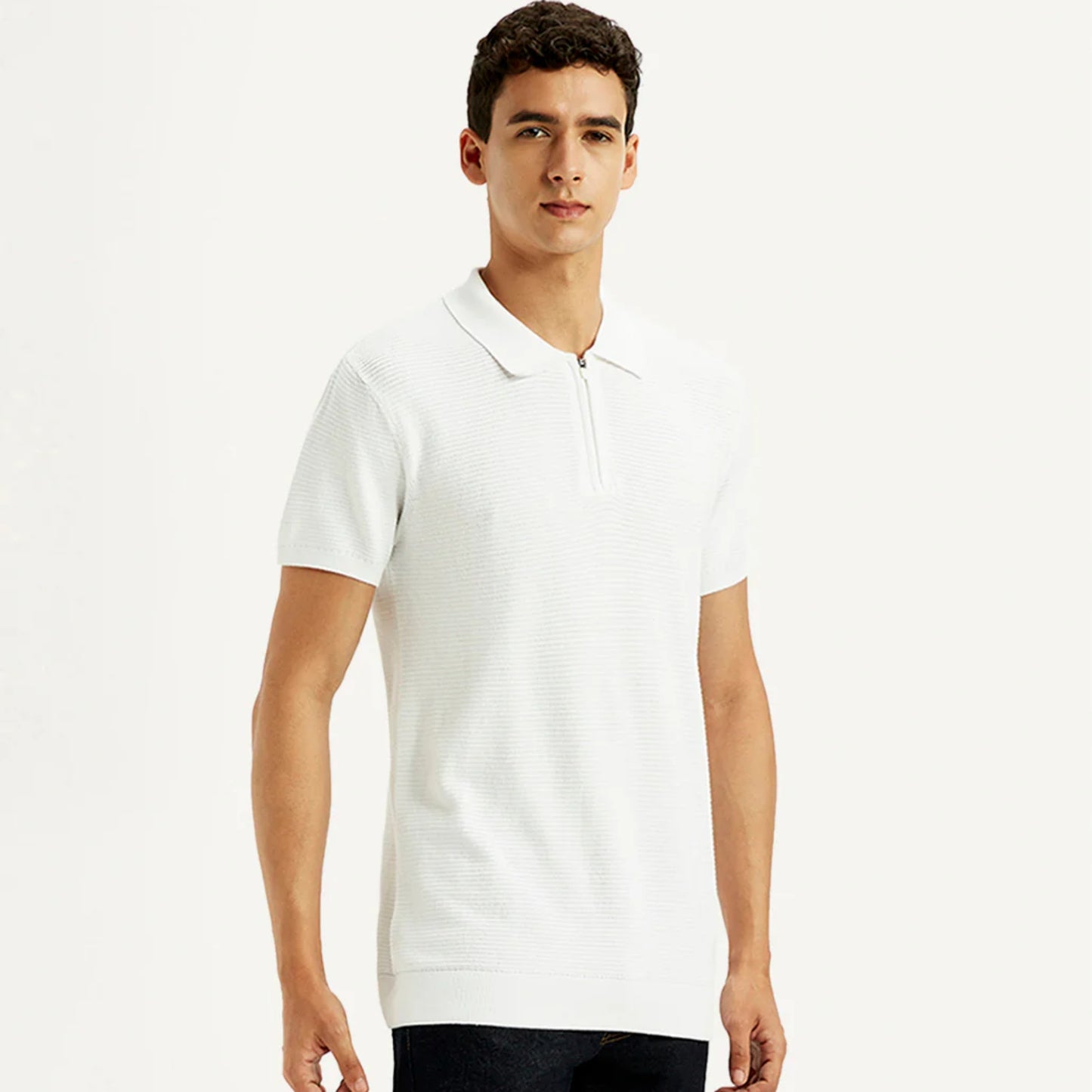 LEVI'S® MEN'S TEXTURED WHITE SLIM FIT POLO T-SHIRT - WHITE