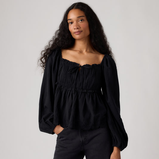 LEVI'S® WOMEN'S RYAN SHORT-SLEEVE CREPE BLOUSE - BLACK