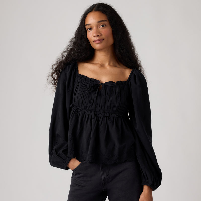 LEVI'S® WOMEN'S RYAN SHORT-SLEEVE CREPE BLOUSE - BLACK