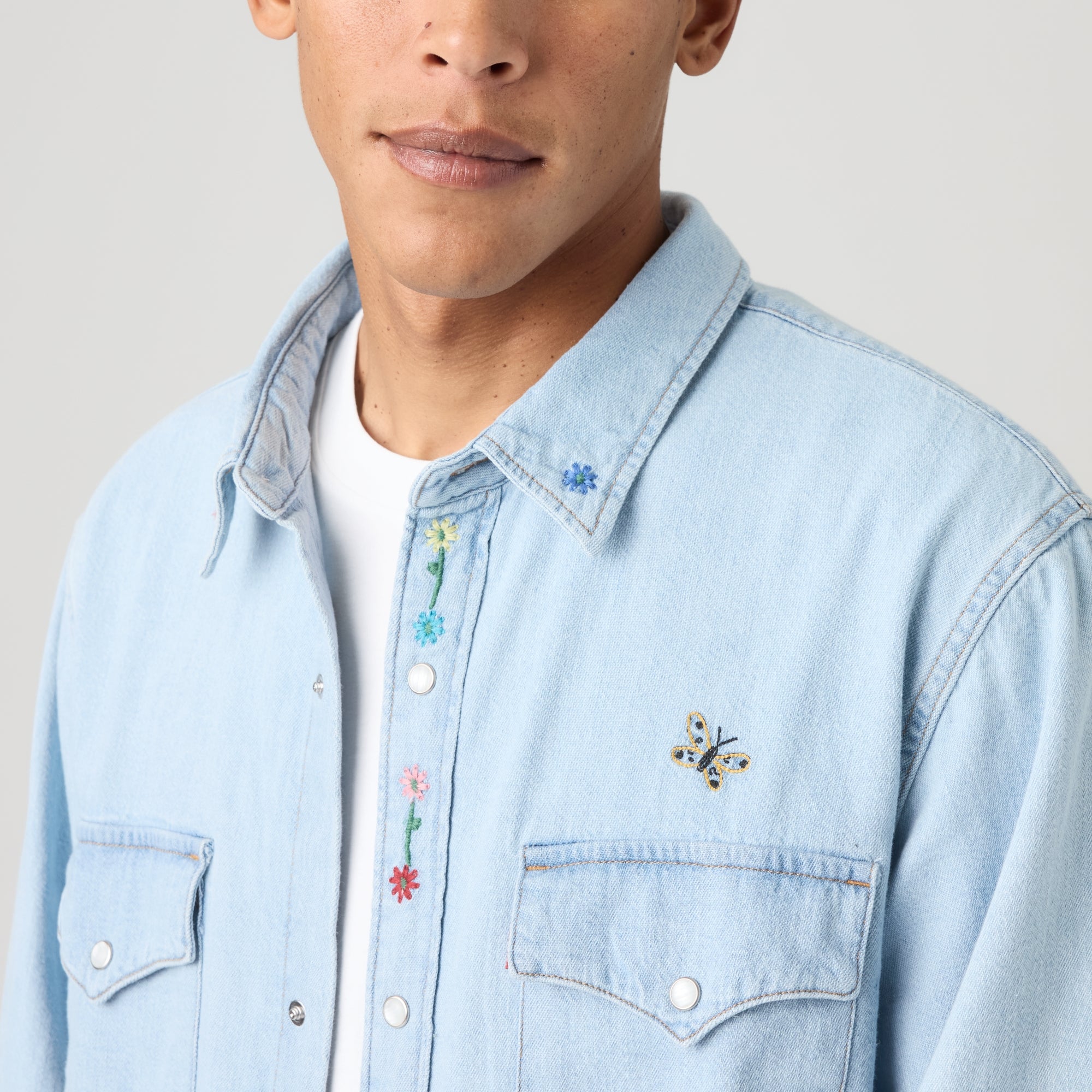 トップス VETEMENTS LEVI'S Western embroidery shir LEVI'S® MEN'S RELAXED FIT WESTERN SHIRT - MED INDIGO - FLAT FINISH