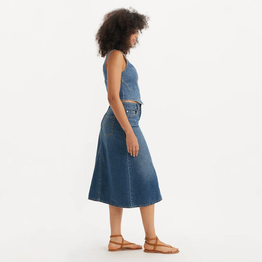 LEVI'S® WOMEN'S HIGH-RISE A-LINE DECONSTRUCTED SKIRT - MED INDIGO - WORN IN