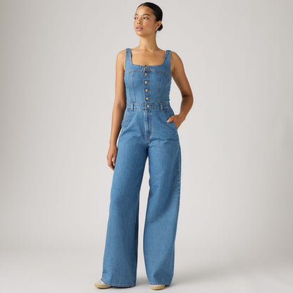 LEVI'S® WOMEN'S AUDRA SEAMED JUMPSUIT - MED INDIGO - WORN IN