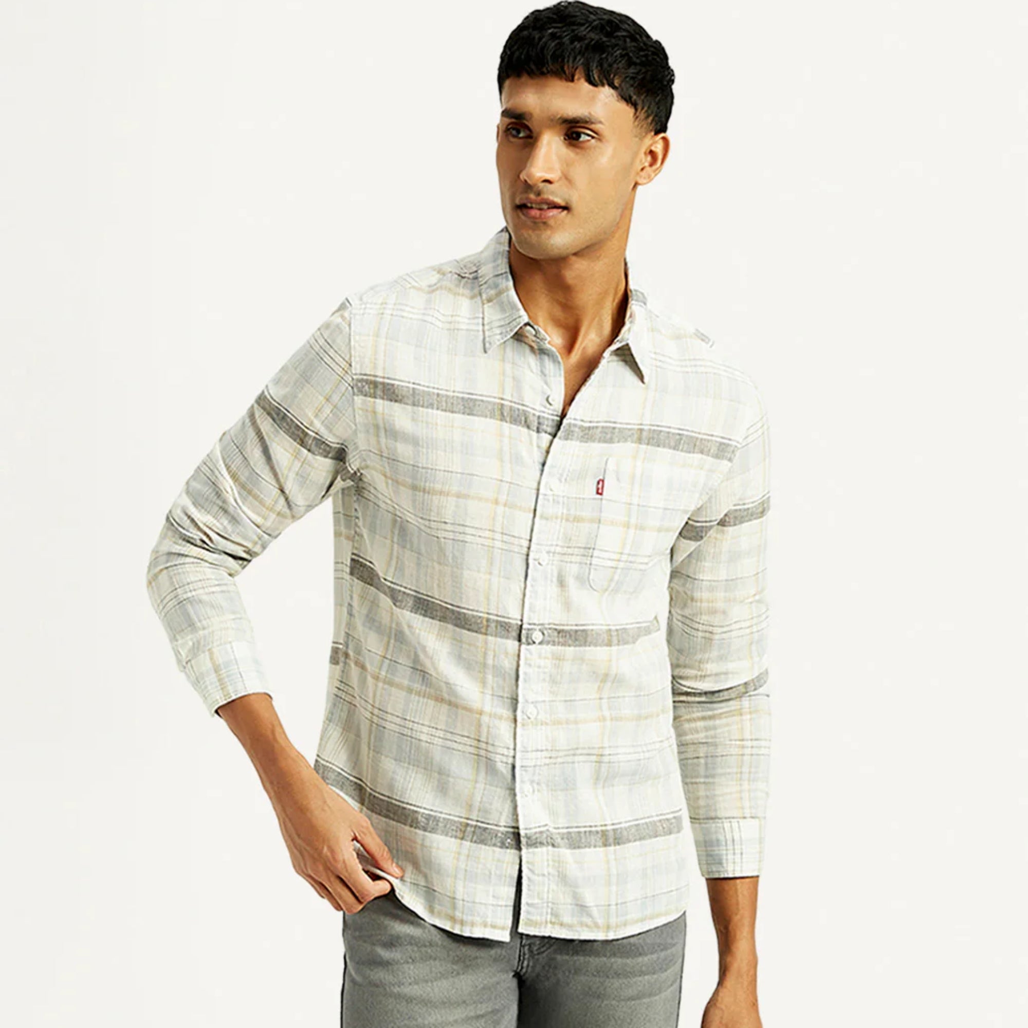 LEVI'S® MEN'S LINEN BLEND PLAID SLIM FIT  SHIRT - MULTI COLOUR