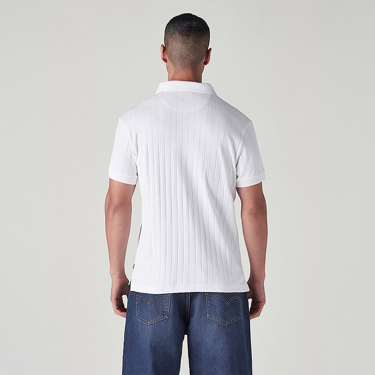 LEVI'S® MEN'S TEXTURED WHITE RIBBED POLO T SHIRT - WHITE