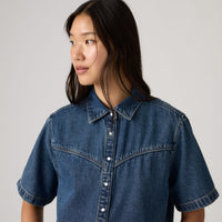 LEVI'S® WOMEN'S LOGAN SHORT-SLEEVE DENIM SHIRT - DARK INDIGO - WORN IN