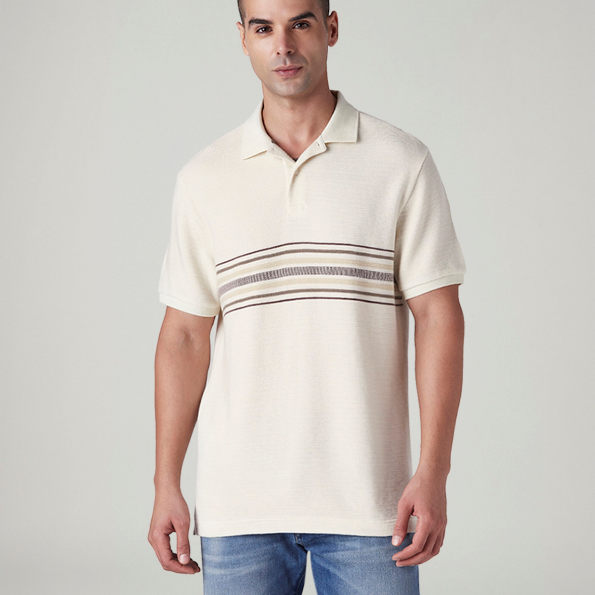 LEVI'S® MEN'S STRIPED OFF-WHITE POLO T-SHIRT - WHITE