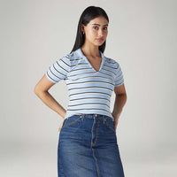 LEVI'S® WOMEN'S STRIPED LIGHT-BLUE SLIM FIT RIBBED POLO T-SHIRT - MULTI-COLOR