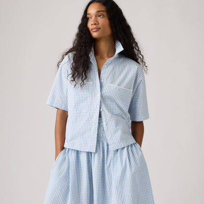 LEVI'S® WOMEN'S NOVELTY HARLIE SHORT-SLEEVE CROPPED SHIRT - BLUE