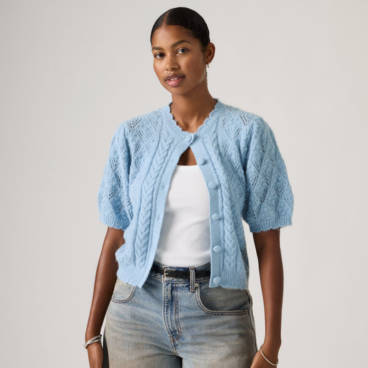 LEVI'S® WOMEN'S PAULINE POINTELLE SHORT-SLEEVE CARDIGAN - BLUE