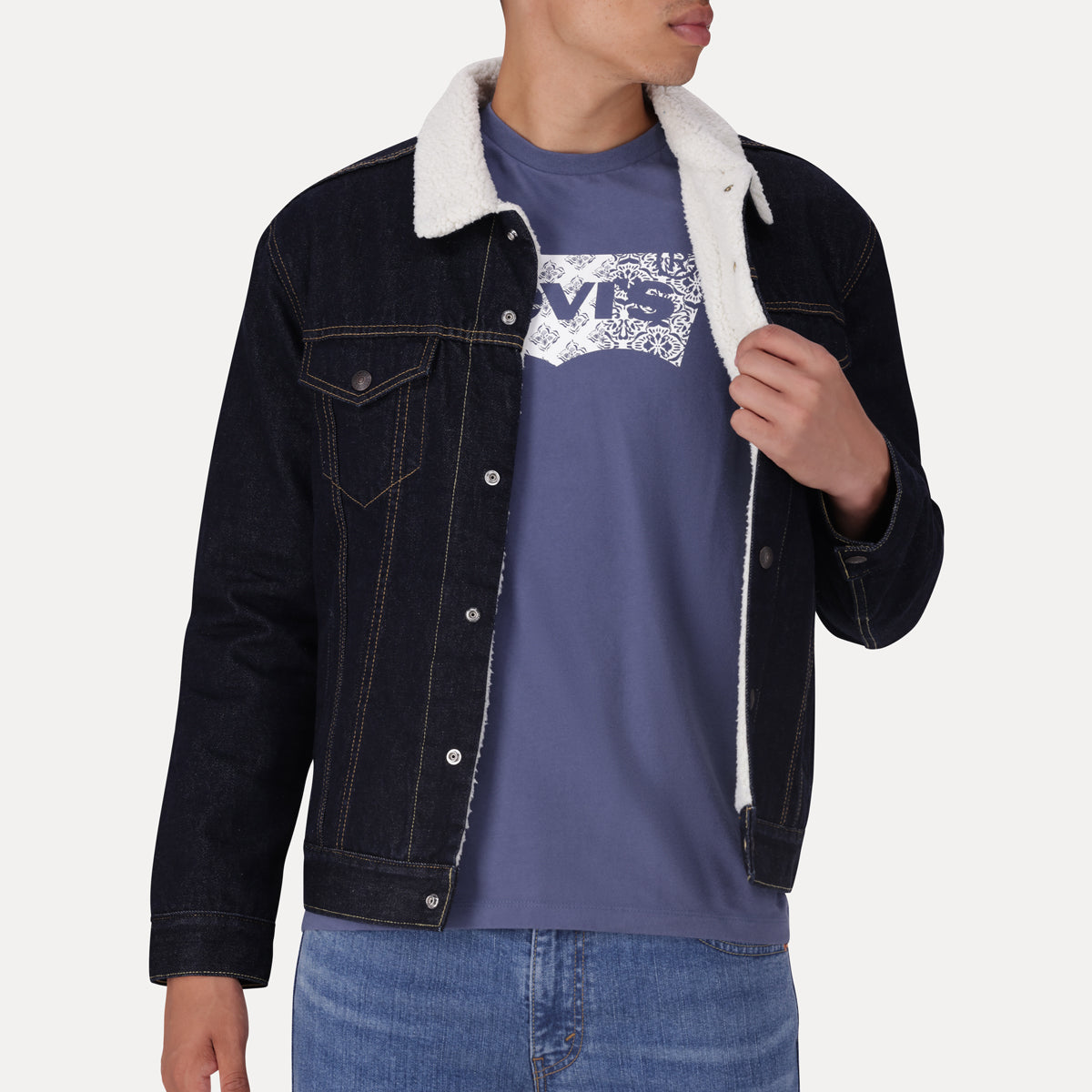 LEVI'S® MEN'S TYPE III SHERPA TRUCKER JACKET - DARK INDIGO - WORN IN