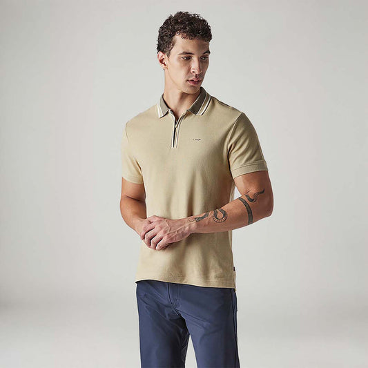 LEVI'S® MEN'S SOLID BEIGE TEXTURED POLO T SHIRT - NEUTRAL