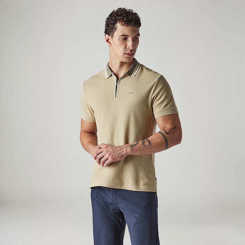 LEVI'S® MEN'S SOLID BEIGE TEXTURED POLO T SHIRT - NEUTRAL