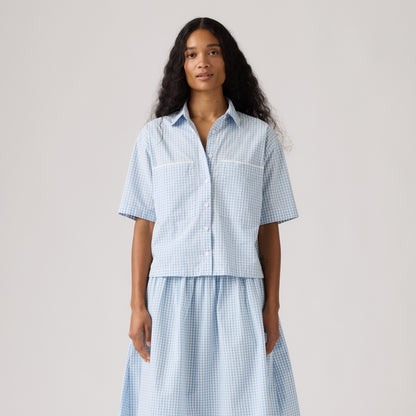LEVI'S® WOMEN'S NOVELTY HARLIE SHORT-SLEEVE CROPPED SHIRT - BLUE