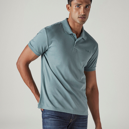 LEVI'S® MEN'S SOLID GREYISH-BLUE INTERLOCK POLO T-SHIRT - BLUE