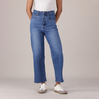 LEVI'S® WOMEN'S RIBCAGE STRAIGHT ANKLE JEANS - MED INDIGO - WORN IN