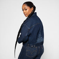 LEVI'S® WOMEN'S LIMITED EDITION LOOSE CROP TRUCKER JACKET - DARK INDIGO - FLAT FINISH