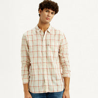 LEVI'S®MEN'S CHECKERED LIGHT PINK SLIM FIT LINEN SHIRT - MULTI COLOUR