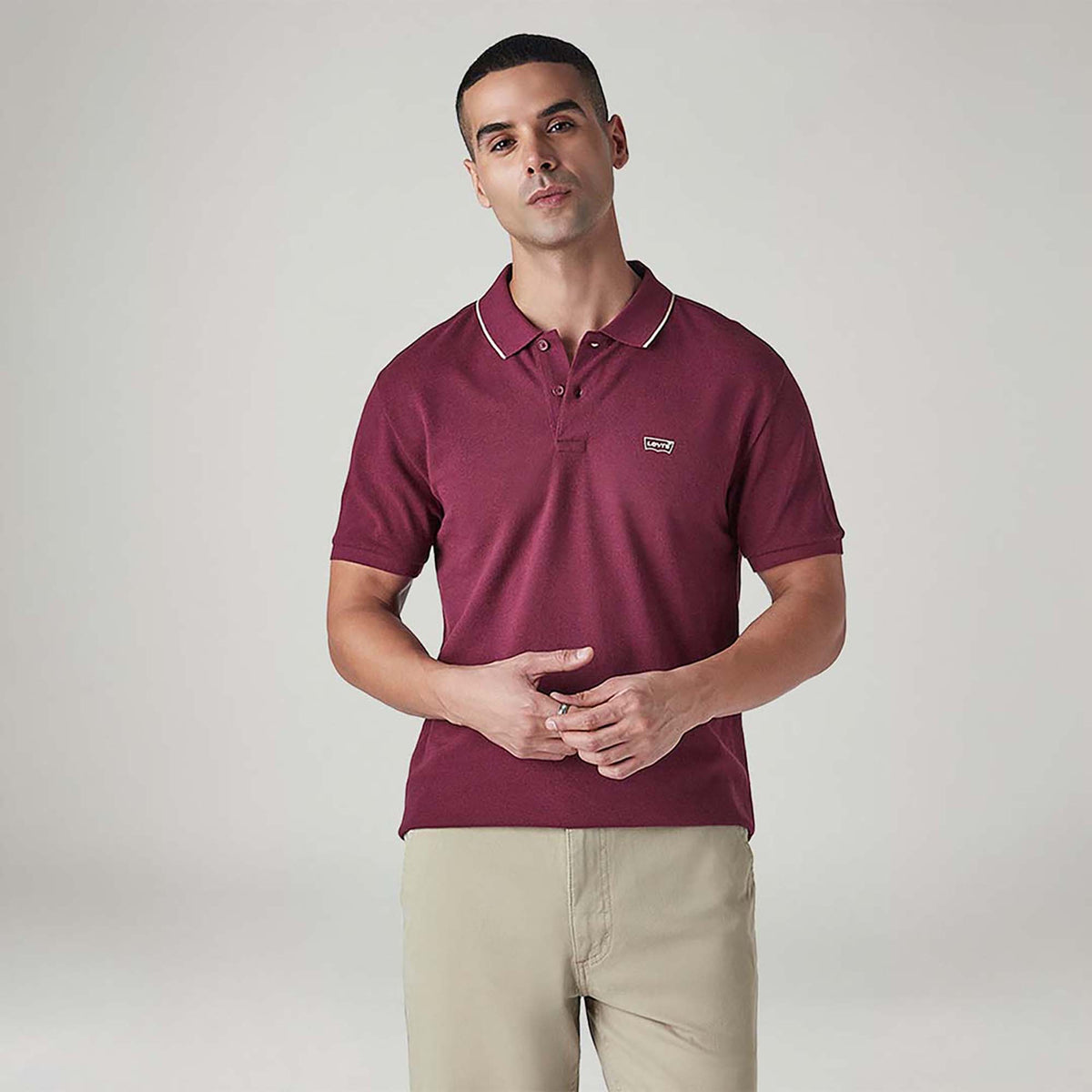 LEVI'S® MEN'S SOLID MAROON PIQUE POLO T-SHIRT - RED