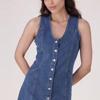 LEVI'S® WOMEN'S VIANNA VEST DRESS - MED INDIGO - WORN IN
