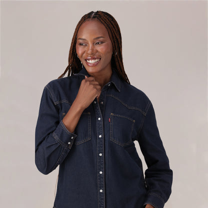 LEVI'S® WOMEN'S TEODORA WESTERN SHIRT - DARK INDIGO - WORN IN
