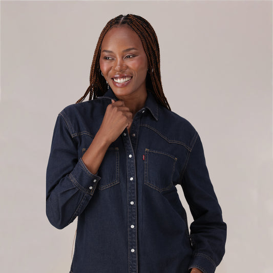 LEVI'S® WOMEN'S TEODORA WESTERN SHIRT - DARK INDIGO - WORN IN