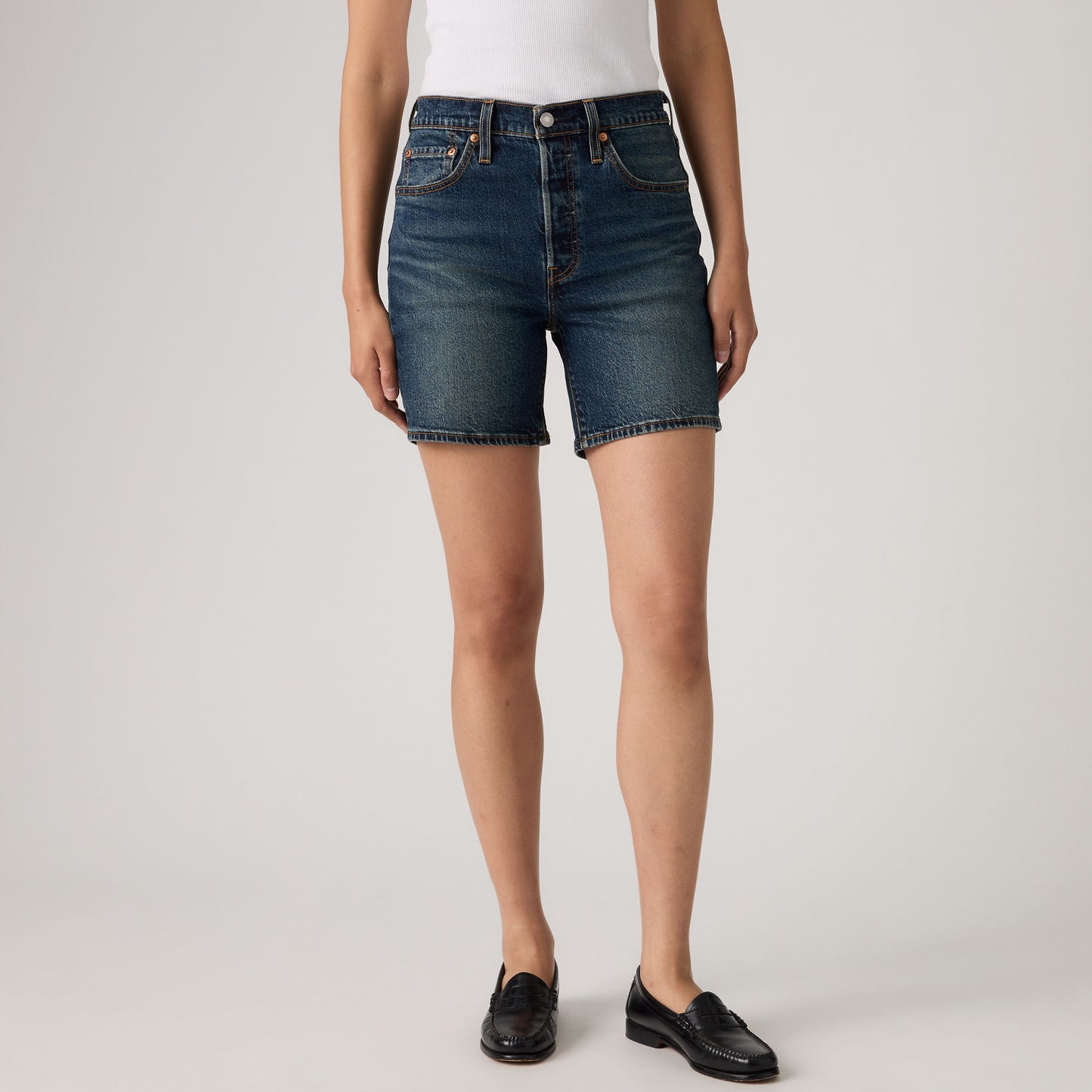 LEVI'S® WOMEN'S 501® MID-THIGH SHORTS - DARK INDIGO - WORN IN